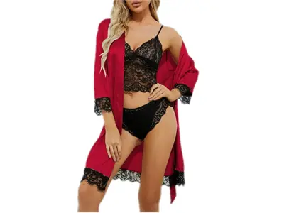 Nachtkleding set - 4 delig - bordeaux maat L – kavel bij GSD Auctions, Zoeterwoude