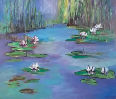 Acryl op doek, Maya Wildevuur, Waterlelies, 2000 – kavel bij Onlineveilingmeester, Groningen