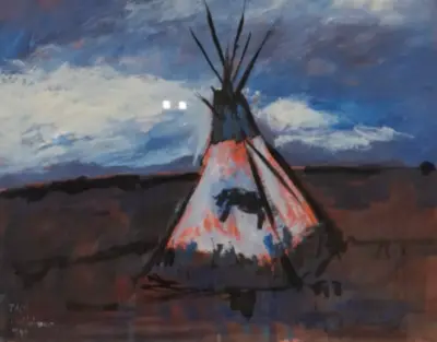 Acryl op papier, Maya Wildevuur, Taos – kavel bij Onlineveilingmeester, Groningen