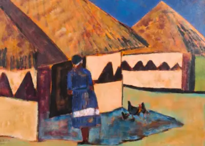 Acryl op doek, Maya Wildevuur, Afrikaans dorp – kavel bij Onlineveilingmeester, Groningen