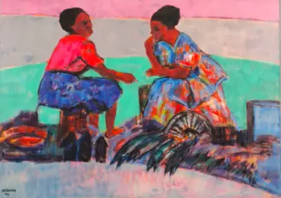 Acryl op doek, Maya Wildevuur, Afrikaanse vrouwen – kavel bij Onlineveilingmeester, Groningen
