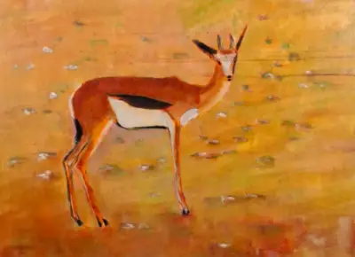 Acryl op doek, Maya Wildevuur, Springbokje, 1994 – kavel bij Onlineveilingmeester, Groningen
