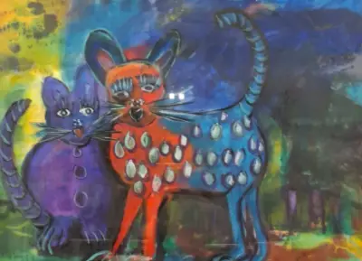 Acryl op doek, Maya Wildevuur, Poes, 1995 – kavel bij Onlineveilingmeester, Groningen