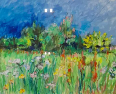 Acryl op doek, Maya Wildevuur, Bloemenveld, 1999 – kavel bij Onlineveilingmeester, Groningen