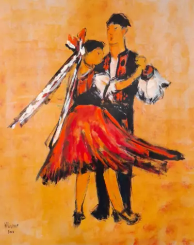 Acryl op papier, Maya Wildevuur, Dansers / Oproakeldais, 1997 – kavel bij Onlineveilingmeester, Groningen