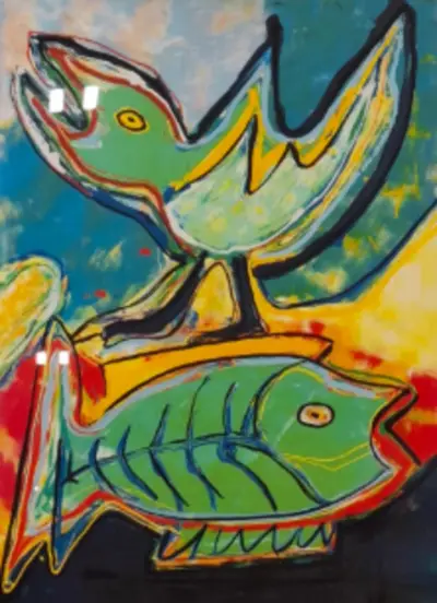 Zeefdruk, Maya Wildevuur, Vogel / Vis, 1993 – kavel bij Onlineveilingmeester, Groningen