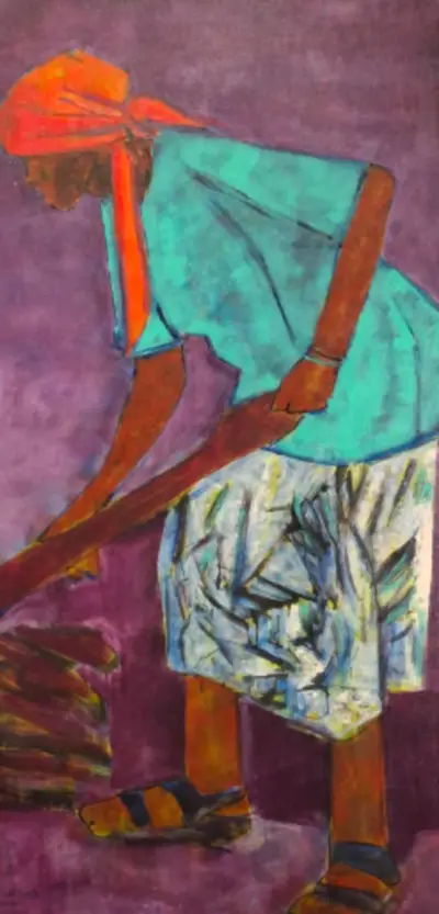 Acryl op doek, Maya Wildevuur, Werkende vrouw, 1998 – kavel bij Onlineveilingmeester, Groningen