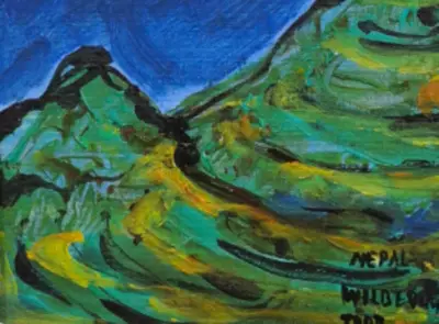 Acryl op canvas, Maya Wildevuur, Nepal, 2000 – kavel bij Onlineveilingmeester, Groningen