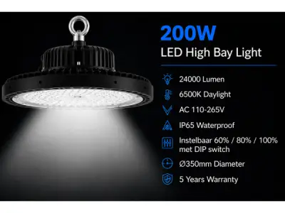 5x 5 x LED UFO Highbay PRO 200W – 6500K – WEB-200 – kavel bij XL Auctions