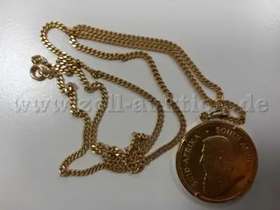 1 Goldkette mit Münzanhänger "Krugerrand"Gewicht 58,93g, Feingehalt 916,67/1000 – kavel bij Zoll-Auktion, Bochum