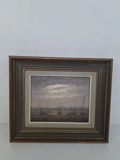 Expressionistisch Winters Landschap – Olieverf op Paneel (A. Hecke, 1971) – kavel bij De Kringwinkel, Waardamme