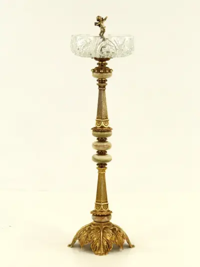 Elegante Staande Vloerasbak ,Kristal ,Onyx & Putto – kavel bij De Kringwinkel, Antwerpen