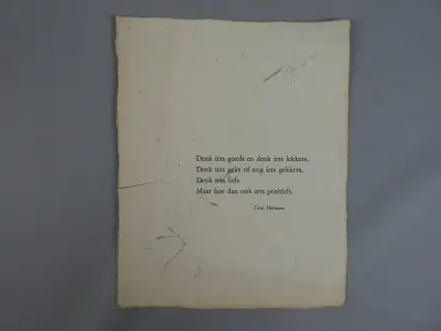 Gedicht van Toon Hermans op handgeschept papier – kavel bij De Kringwinkel, Diest