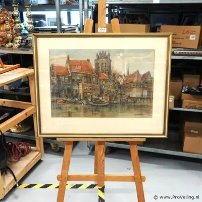 Gemengde techniek Sint-Laurenskerk in Rotterdam, gezien vanuit een noordoostelijke hoek vanaf de verdwenen waterkant bij de Karnemelkshaven of de B… – kavel bij ProVeiling, Wagenin