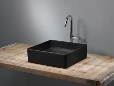 Beaux opzetfontein 24x24cm z/overloop Poitiers mat zwart – kavel bij XL Auctions