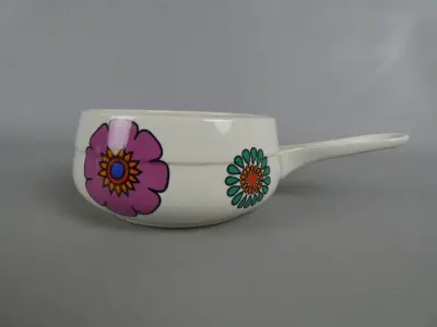 Vintage steelpan met kleurrijke bloemenprint – kavel bij De Kringwinkel, Diest