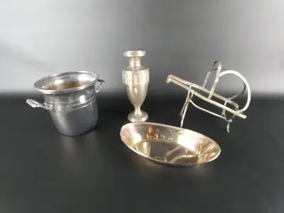 Vintage verzilverde decoratieve woon- en tafelartikelen (4 stuks) – kavel bij De Kringwinkel, Heverlee