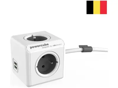 8x Powercube extended duo USB Type E Designnest, wit grijs, met aardepin – kavel bij Onlineveilingmeester