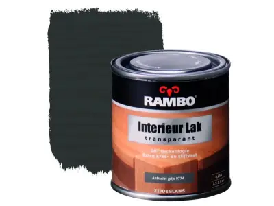 Ca. 12x Interieur lak zijdeglans Rambo, antraciet grijs, transparant 250 ml – kavel bij Onlineveilingmeester