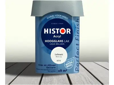 3x Lak acryl hoogglans 0,75 liter Histor, perfect finish, leliewit – kavel bij Onlineveilingmeester