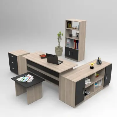 Bureauset Linento Furniture VO15 bruin/zwart – kavel bij GSD Auctions, Zoeterwoude