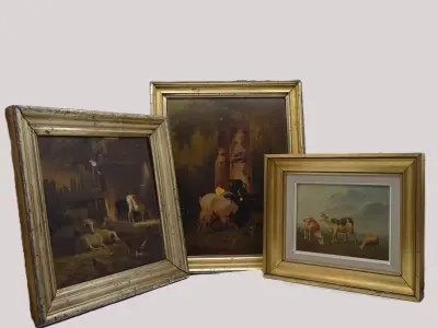 3 oude olieverfschilderijen – kavel bij De Kringwinkel, Oostende