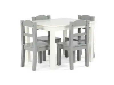 Springfield Kinder Houten Tafel Wit + 4 Stoelen Grijs – kavel bij XL Auctions