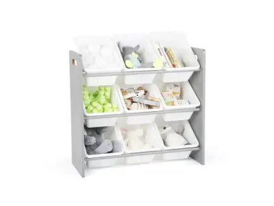 Hampton Sandwashed Speelgoedorganizer met 9 Plastic Bakken – kavel bij XL Auctions