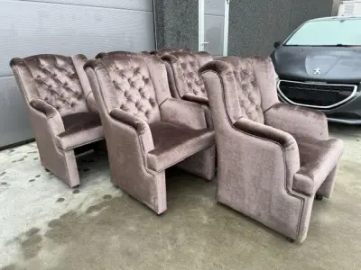 6 mobiele luxe fluwelen eetkamerfauteuil's – kavel bij Openbare Verkopen, Ooigem