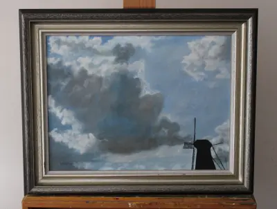 Olieverfschilderij H. Borsje 1992 met molen – kavel bij GSD Auctions, Zoeterwoude