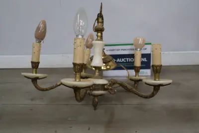 Klassieke zesarmige messing hanglamp – kavel bij GSD Auctions, Zoeterwoude