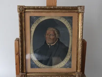 Gekaderd portret van Maarten Luther – kavel bij GSD Auctions, Zoeterwoude
