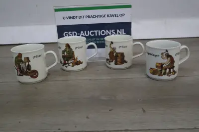 Set van mokken met ambachtskundige illustraties' – kavel bij GSD Auctions, Zoeterwoude