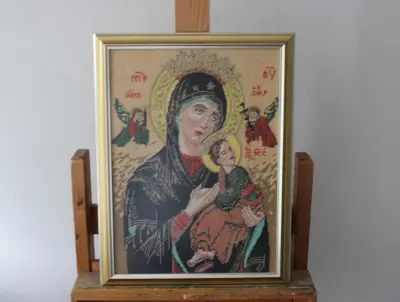 Geborduurd religieus icoon in lijst – kavel bij GSD Auctions, Zoeterwoude