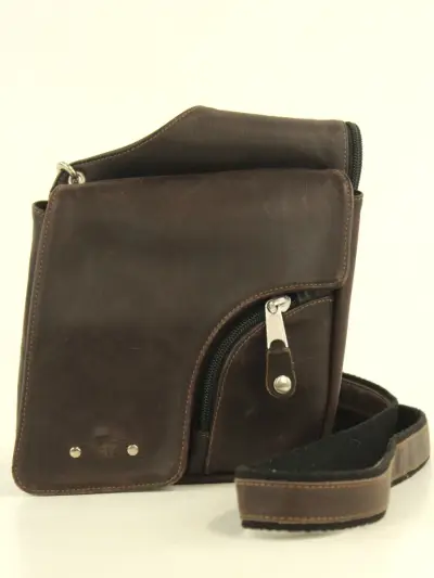 Jean-Louis Fourès - donkerbruine lederen crossbody / holstertas – kavel bij De Kringwinkel, Antwerpen