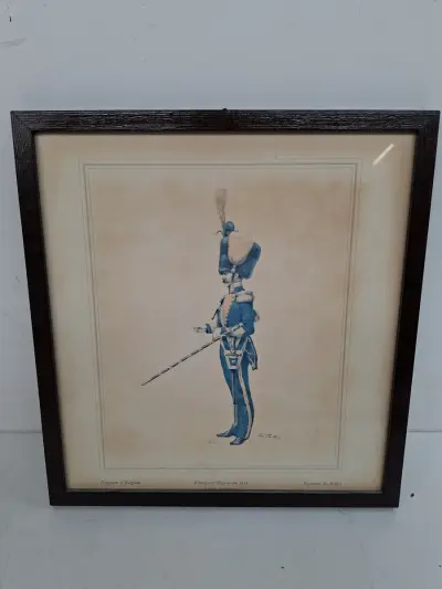 Statige Vintage Militaire Prent in Kader – "Königreich Belgien um 1831" – Belgische Garde-Officier – kavel bij De Kringwinkel, Waardamme