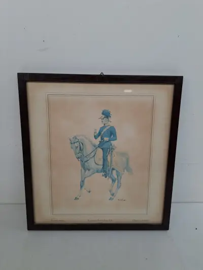 Statige Vintage Militaire Prent in Kader – "Kaiserreich Österreich um 1854" – Huzar te Paard – kavel bij De Kringwinkel, Waardamme