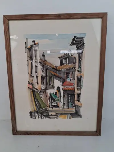 Originele aquarel en inkttekening van de Franse kunstenaar Paco Valdimir – kavel bij De Kringwinkel, Waardamme