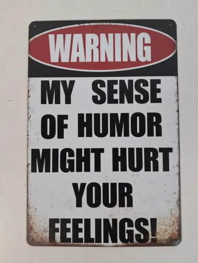 Decoratief wandbord: "my sense of humor might hurt your feelings" – kavel bij De Kringwinkel, Waardamme