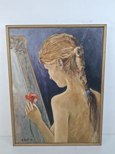 Prachtig Intiem Portret – Origineel Olieverf op Doek door H. Houf (1973) – kavel bij De Kringwinkel, Waardamme