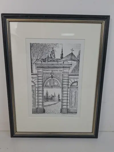Authentieke Architectuur Ets – "Presentation Notre-Dame" (Sint-Niklaas) – Handgesigneerd – kavel bij De Kringwinkel, Waardamme