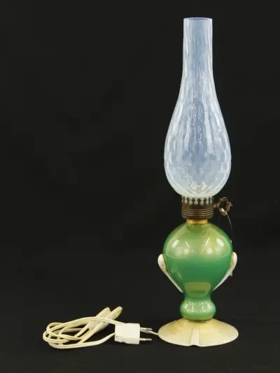Murano Glazen Sfeerlamp met Opaline Kap – Italië – kavel bij De Kringwinkel, Antwerpen