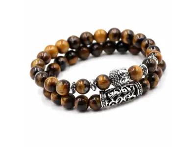 Heren Armband Tijgeroog Kralen met Boeddha 2-delig – kavel bij XL Auctions
