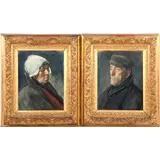 Pieter Josselin de Jong – Boer en boerin, aquarel gedateerd 1889, per stuk 50x38 cm, gevat in 19e eeuwse goudkleurige lijsten, per stuk buitenmaat… – kavel bij Veilinghuis Derksen