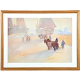 Jan Willem (Willy) Sluiter – Strandtafereel met paarden, figuren en boten op het strand, aquarel 52x74 cm, buitenmaat is 69x91 cm – kavel bij Veilinghuis Derksen