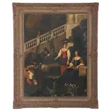 Anoniem, compositie met vrouwen, rund, ezel en man op trap in de stijl van Gerrit Berckheyde, doek ca – kavel bij Veilinghuis Derksen