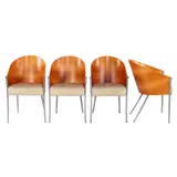 Philippe Starck – 4 plywood eetkamerstoelen met lederen zitting op metalen frame, ontwerp Philippe Starck uitvoering Aleph Driade, model 'King Cost… – kavel bij Veilinghuis Derksen