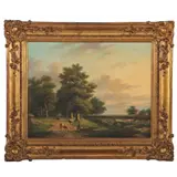 Gerardus Hendriks – Romantisch landschap met herder met hond, koeien en kudde schapen, doek 52x68 cm (bedoekt), gevat in een 19e eeuwse klassieke l… – kavel bij Veilinghuis Derksen