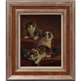 Cornelis Raaphorst – 3 poezen tussen lakens, doek 30x24 cm – kavel bij Veilinghuis Derksen