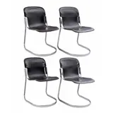 Willy Rizzo – 4 verchroomd metalen vlakstalen eetkamerstoelen, zogenoemde 'cantilevers', met zwart tuiglederen rug en zitting, ontwerp Willy Rizzo… – kavel bij Veilinghuis Derksen
